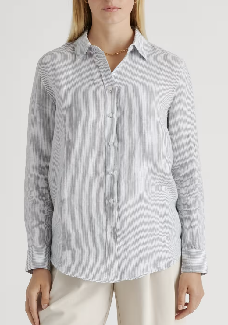 Lightweight Button-Downs That Won’t Make You Sweat tania stephens  fashion blogger pin stripe